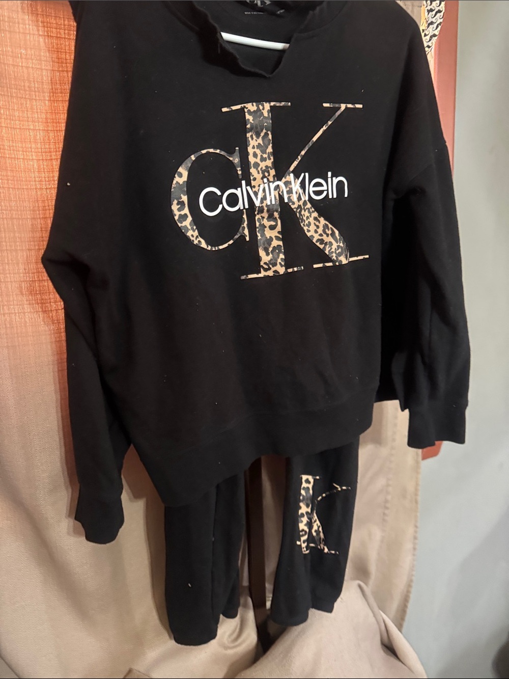 Calvin Klein Black Sweatsuit with Leopard CK Logo